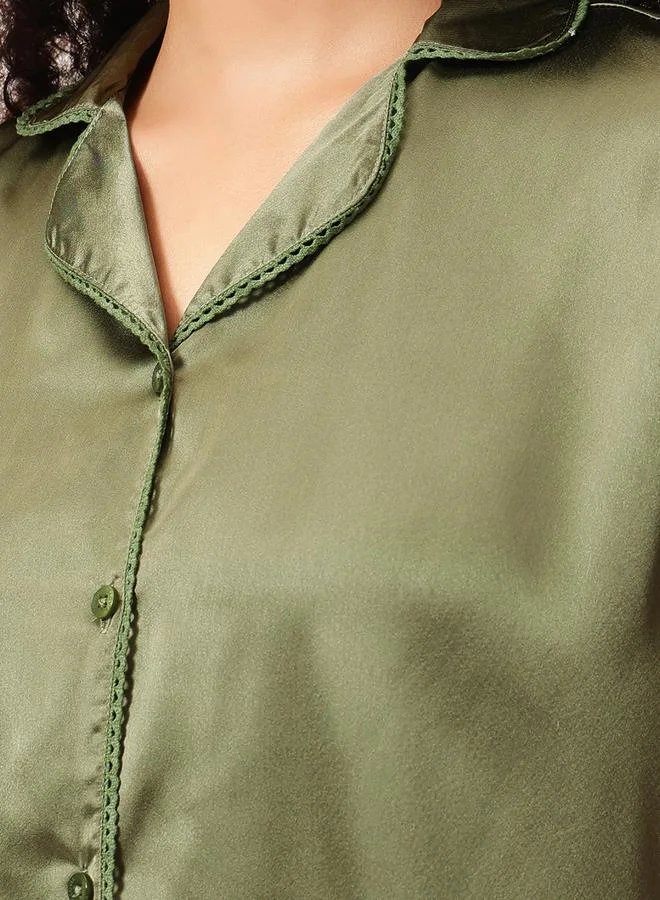 Clovia  Satin Button Down Shirt and Pyjama Set for Women | Best Price UAE